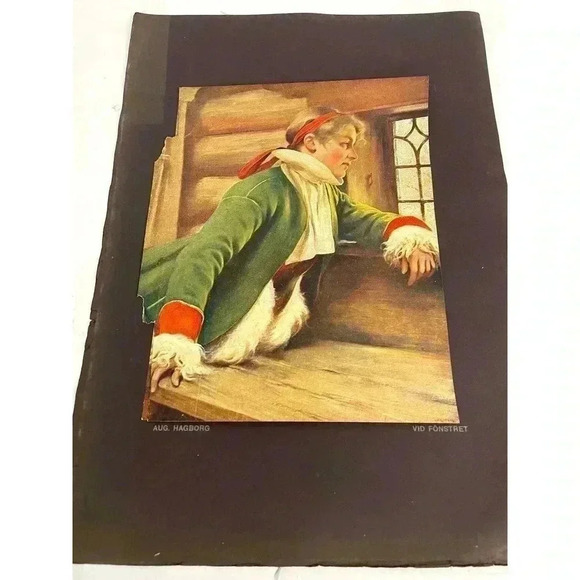 Antique August Hagborg Lithograph Print Swedish 15"x11" AT THE WINDOW - Picture 4 of 8